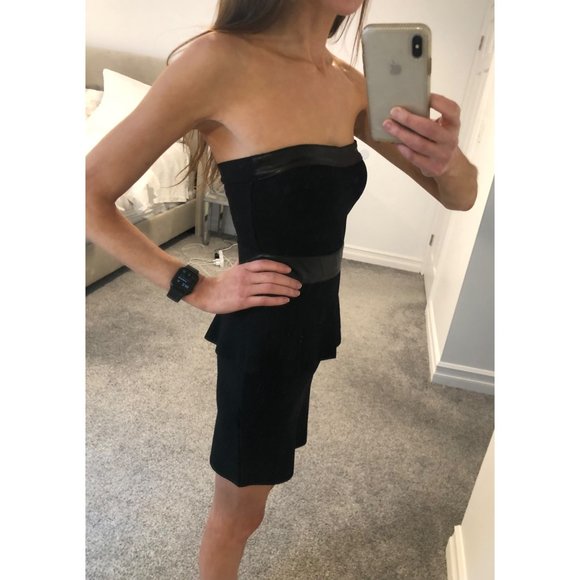 bebe Strapless Black Peplum Mini Bandage Dress - S - Picture 2 of 7